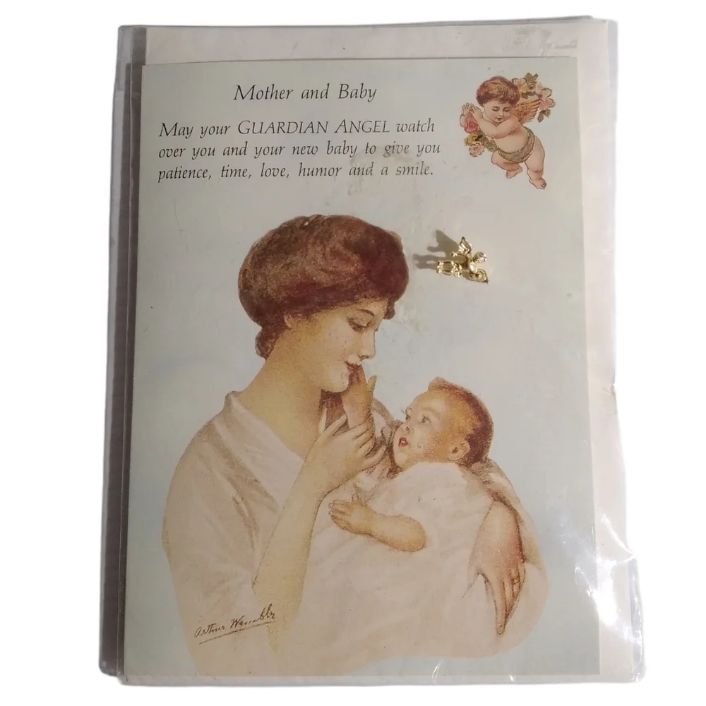 Vintage Guardian Angel Pin Mother Child Victorian Vintage 90s Y2K Gold Plated